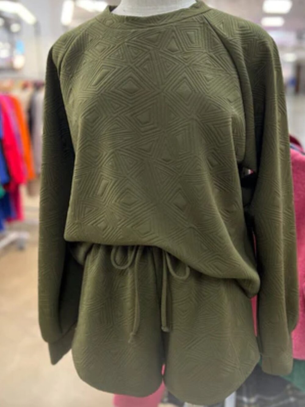 GEEGEE Aria Olive Green Geo Pattern Lounge Top & Bottom Set